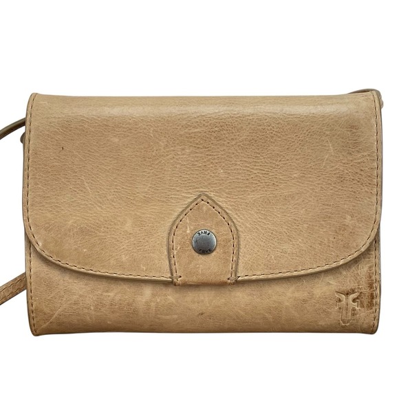 Frye Melissa Wallet Crossbody Bag Distressed Tan Leather Shoulder Purse - Picture 2 of 16